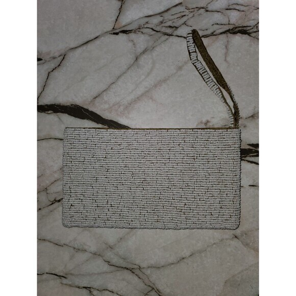 Vintage Beaded Clutch Evening Bag White‎ Mother of Pearl Party Purse - Picture 2 of 5